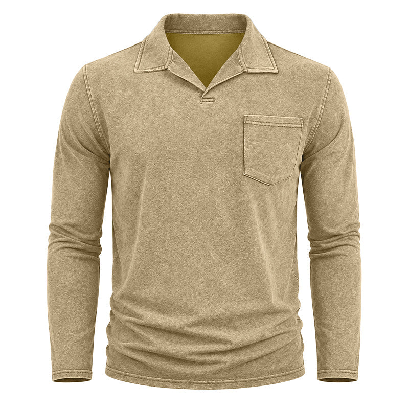 Vintage Washed Long Sleeve Polo Shirt
