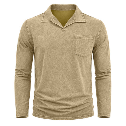 Vintage Washed Long Sleeve Polo Shirt