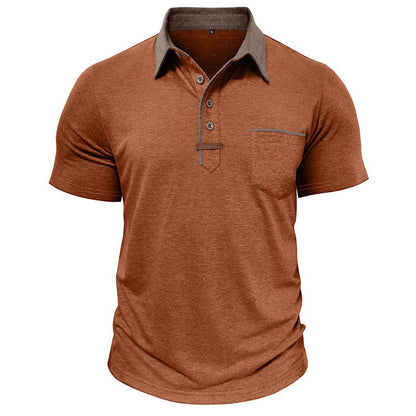 caramel polo shirt for men with brown collar and chest pocket