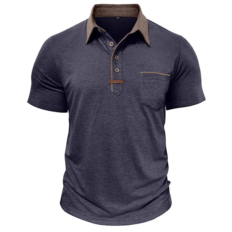  blue  polo shirt with brown collar and buttons  for men