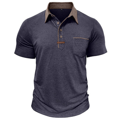  blue  polo shirt with brown collar and buttons  for men