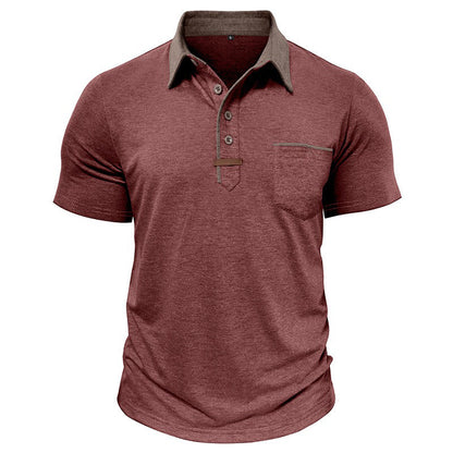 men's soft  polo shirt with brown collar and buttons 